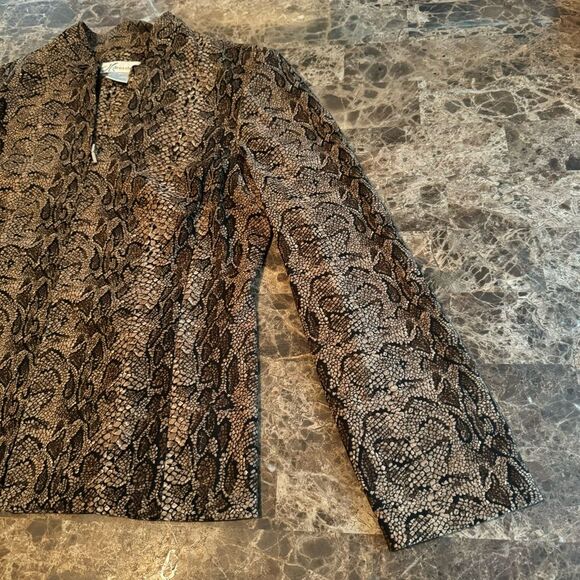 DressBarn Blazer Zip Jacket Women Medium Brown Black Animal Print Snakeskin - Picture 8 of 12